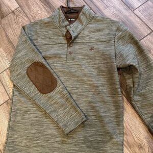 Olive Green Men's Sweater with Elbow Patches